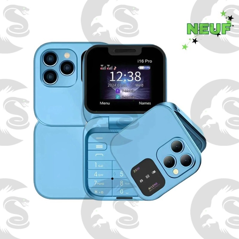 Mini Telephone Portable i16 Pro Bleu
