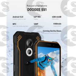 DOOGEE S51 (2023) Téléphone Robuste | 64Go | Noire-Orange | Reconditionné