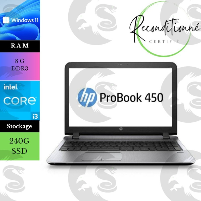 HP Probook 450 G3 | Intel Core i3 | RAM 8G | SSD 240G | Reconditionné